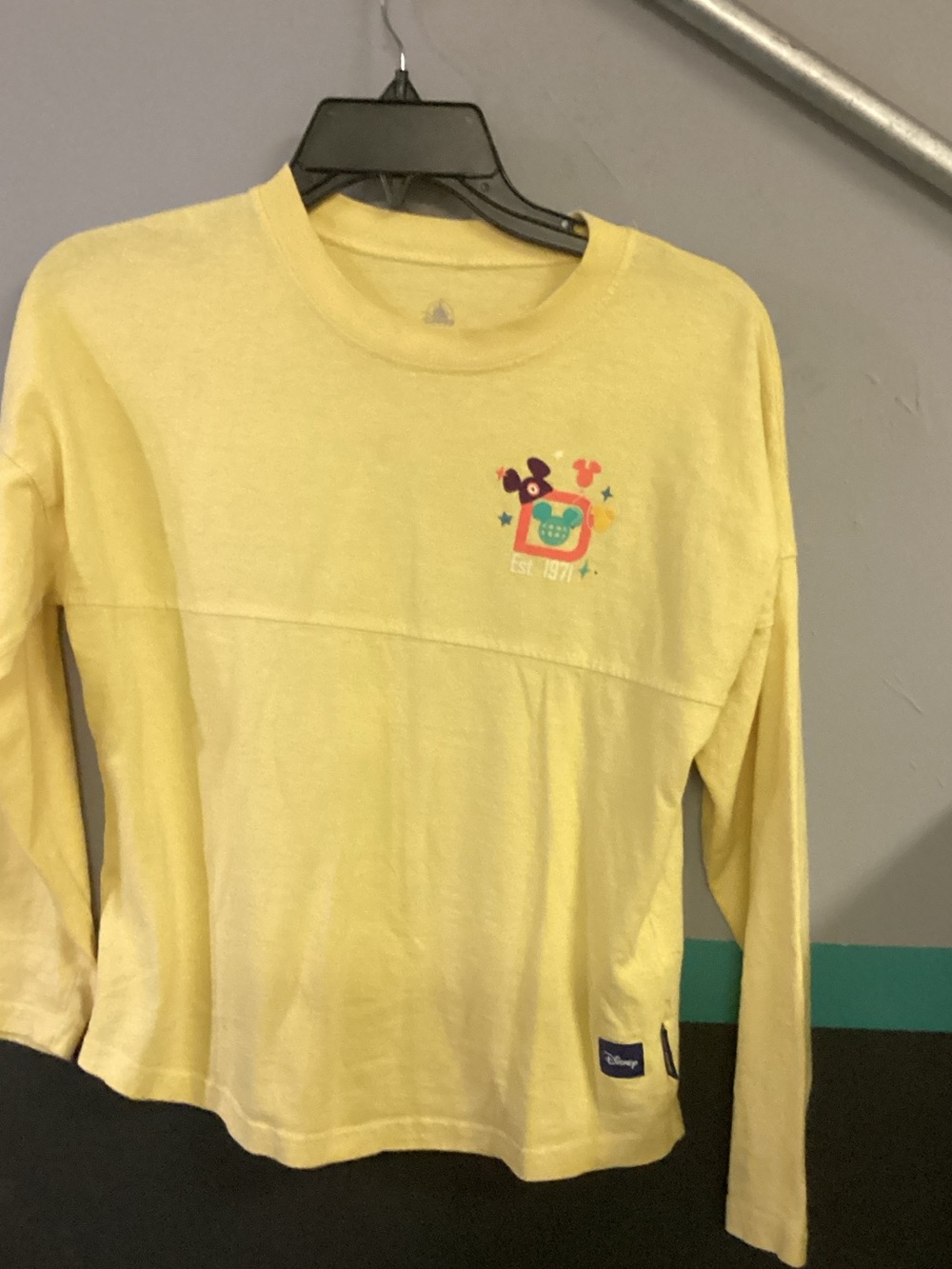 Disney Yellow Long Sleeve Tee with Small Colorful Graphic